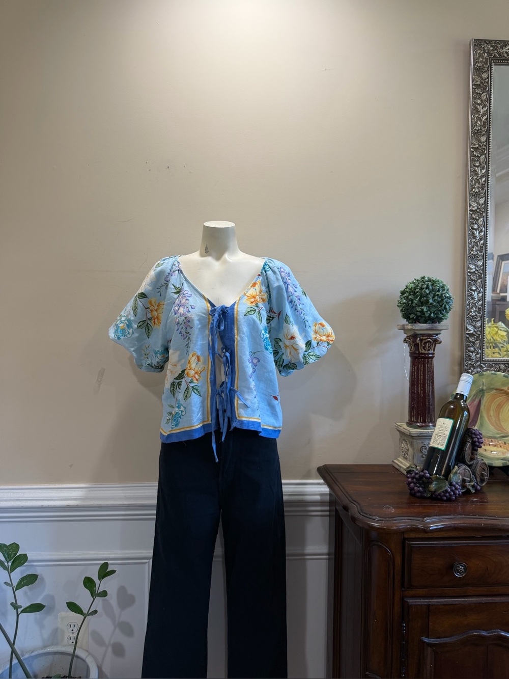 Joie Light Blue Floral Tie-Front Women's Top